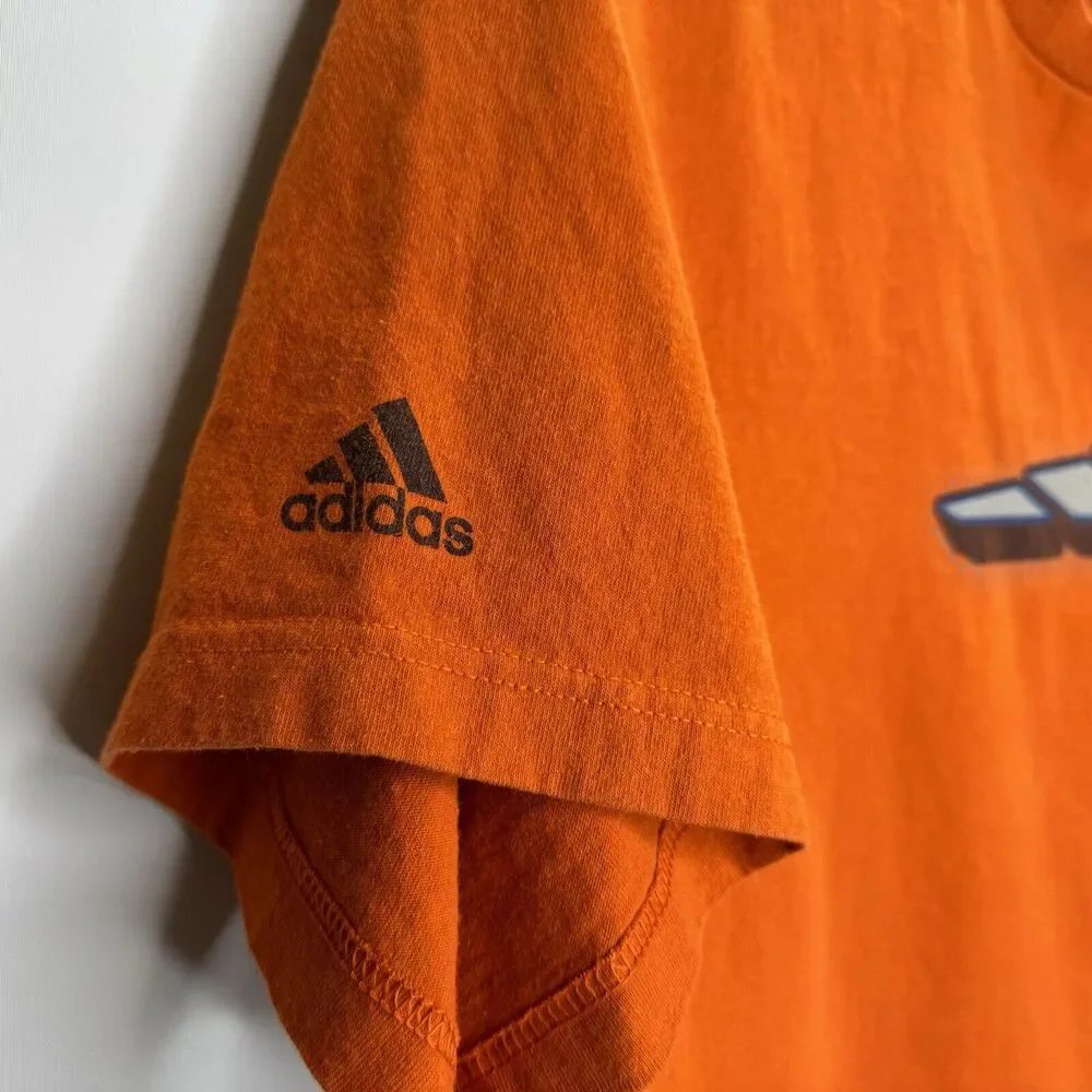 Vintage Adidas Orange 3 Stripes Graphic Tee T-Shirt Sz Large Short Sleeve Cotton